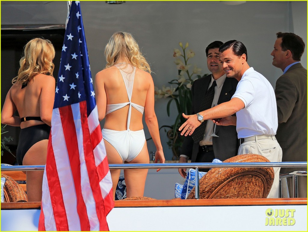 Leonardo DiCaprio courts two hot blondes on a yacht on location for 'Wolf of Wall St.' with Martin Scorcese